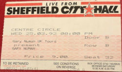 Gary Numan Sheffield Ticket 1992